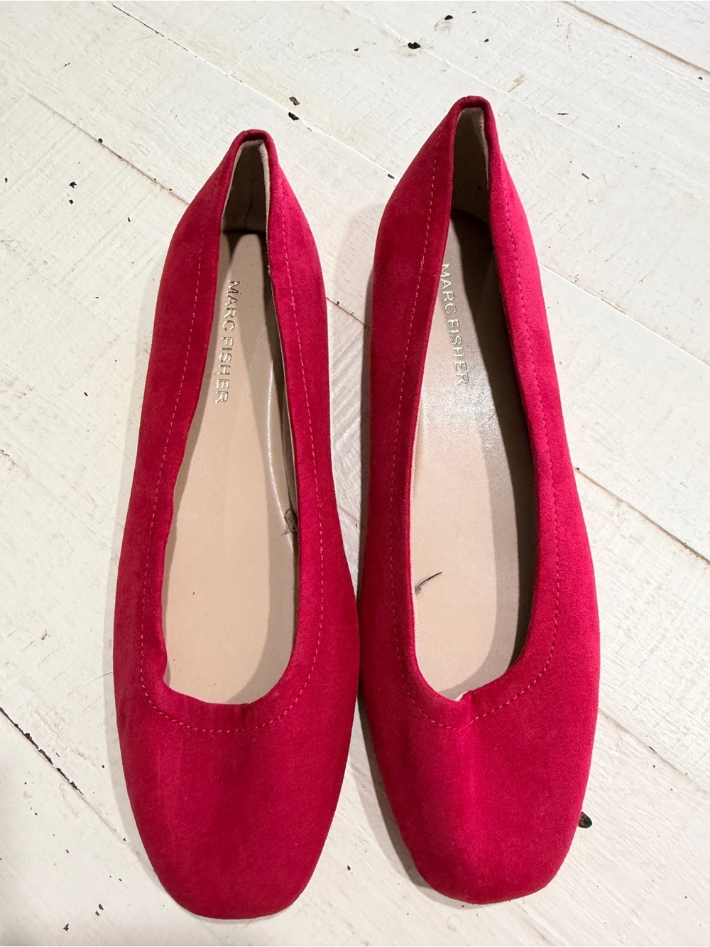 Marc Fisher Rula 2 Red Square Toe Microsuede Ballet Flats Size 6